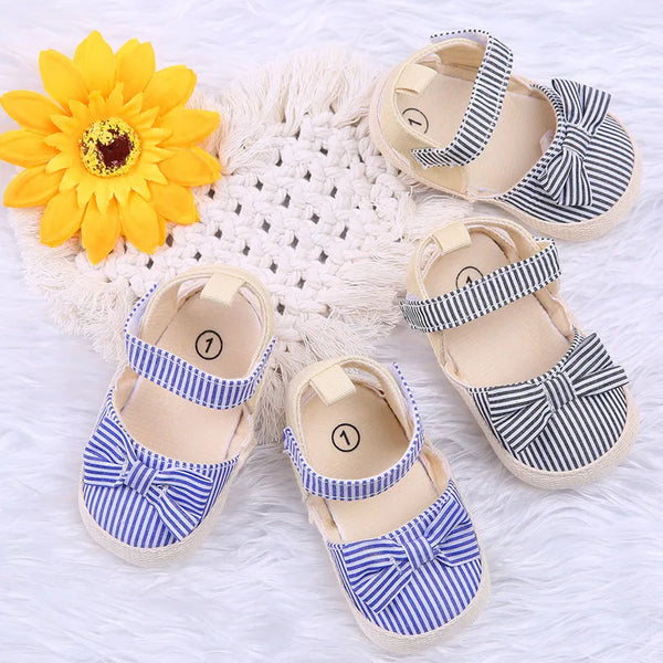Children Summer Shoes Newborn Infants Anti-slip Striped Bow Prewalker 0-18M