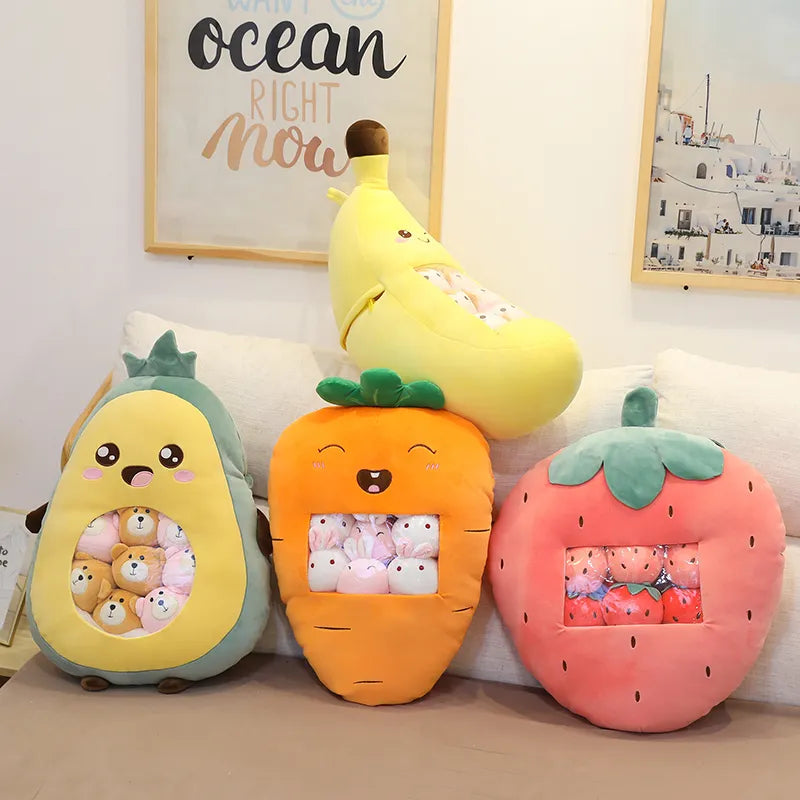 A Bag Of Fruit Toy Stuffed Soft Pillow Plush Strawberry Avocado Banana Kids Toys