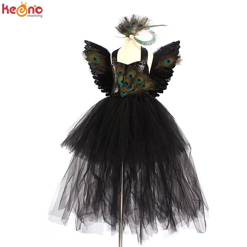 Fancy Peacock Feather Girl Tutu Dress with Wing Kids Deluxe Peacock Tutu Costume Halloween  Party - Cute As A Button Boutique