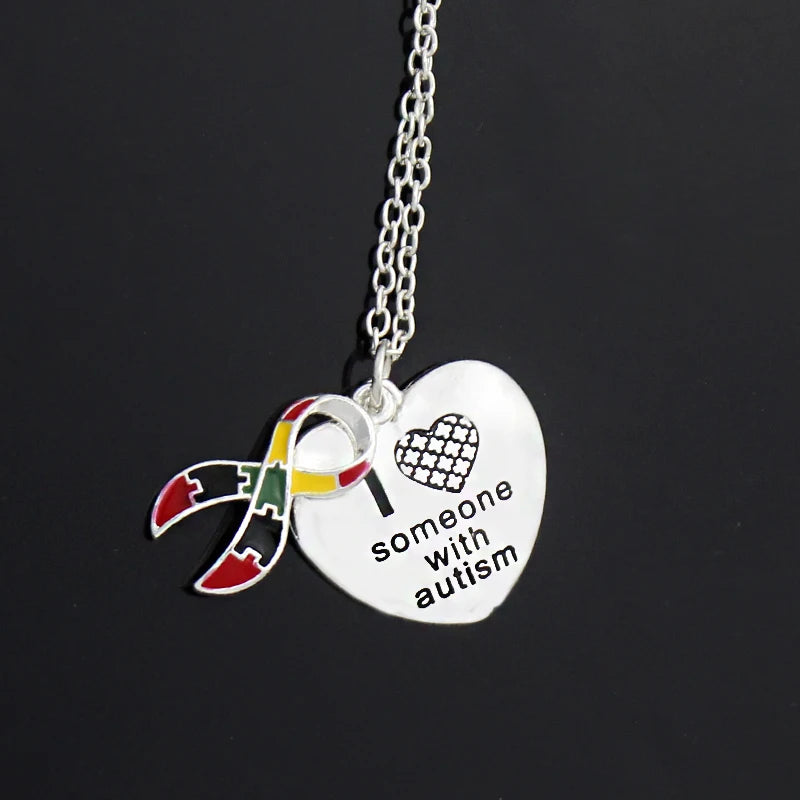 Autism Awareness Heart Necklace Metal Pendant
