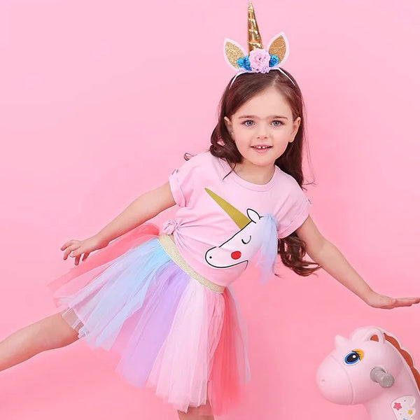 Dresses For Girl  Casual Wear Outfit Kids T-Shirt Suit Unicorn Tulle Tutu Skirt Clothing - Cute As A Button Boutique
