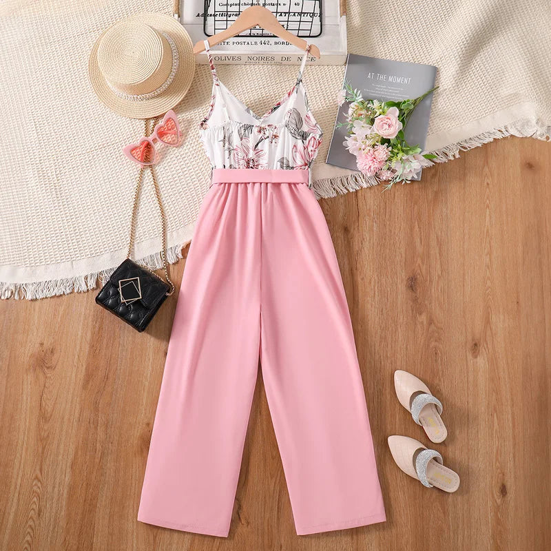 8-12Ys Kids Summer Outfit Pink Jumpsuit For Girls