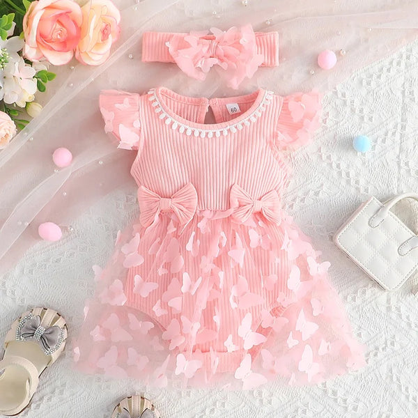 Dress For Kids 0-18 Months old Pink Butterfly Sleeve Tulle Dresses