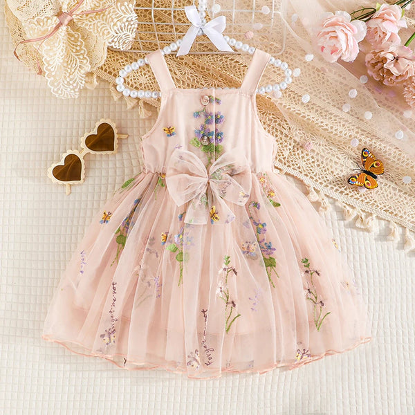 Girl Summer Dress Floral Bow Sleeveless Girls Clothes for Easter
