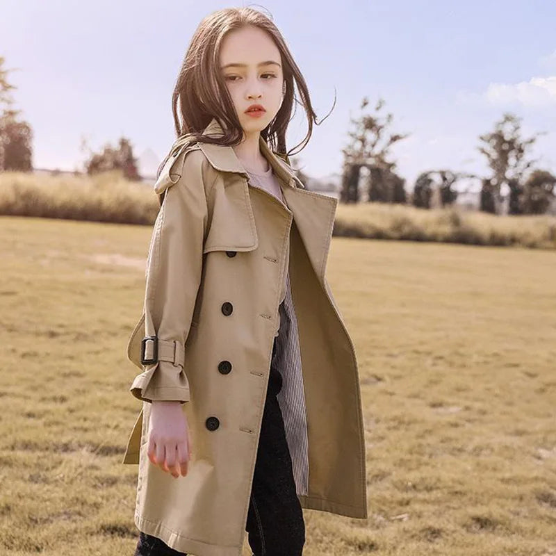 Girls Windbreaker Trench Coat Windproof Mid-Length Jacket Overcoat - Cute As A Button Boutique
