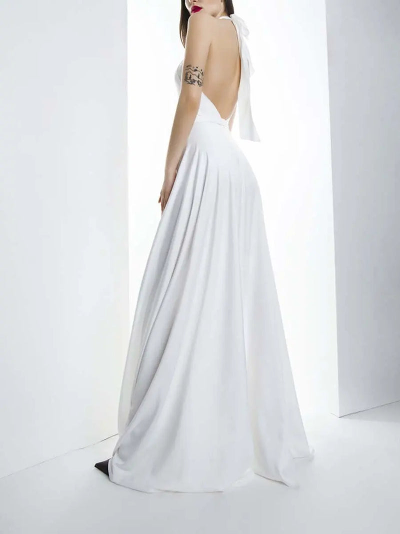 Evening prom Dresses High Collar A-LINE Floor-Length Sleeveless Chiffon