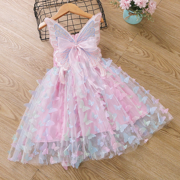 Girls Butterfly Wings Fairy Princess lights up Dress Lovely Kids Summer Sleeveless Tulle Dress Child Birthday Party Gown - Cute As A Button Boutique