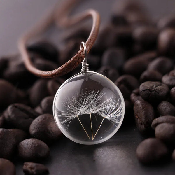 Round Dandelion Dried Flower Pendant Necklace Charm Transparent Lucky WISH Glass Ball Jewelry
