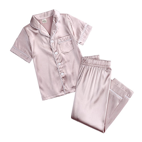 Silk Satin Top Pant 2pcs Infant Baby Girl Pajamas Long sleeve Pyjamas Satin Set  Nightgown Child Sleepwear - Cute As A Button Boutique