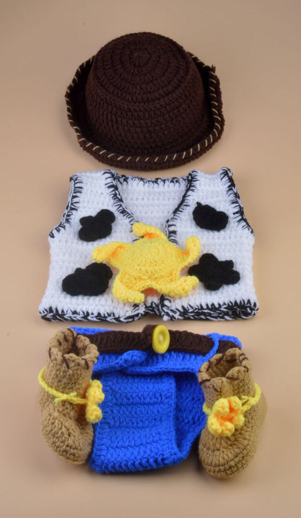 Crochet Newborn Baby Cowboy Outfit Baby Boy Photo Props Cowboy Boots Hat and Diaper Cover. - Cute As A Button Boutique