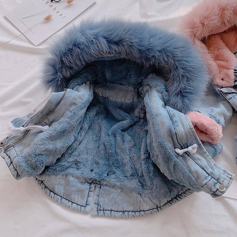 Baby Girls Coats Clothes 2023 Winter Denim Jackets With Fur Hooded Coats For Girls Children Jackets - Cute As A Button Boutique