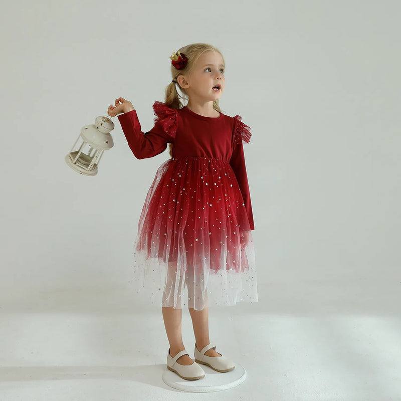 Sequined Princess Dress For Girls Autumn Long Sleeve - Cute As A Button Boutique