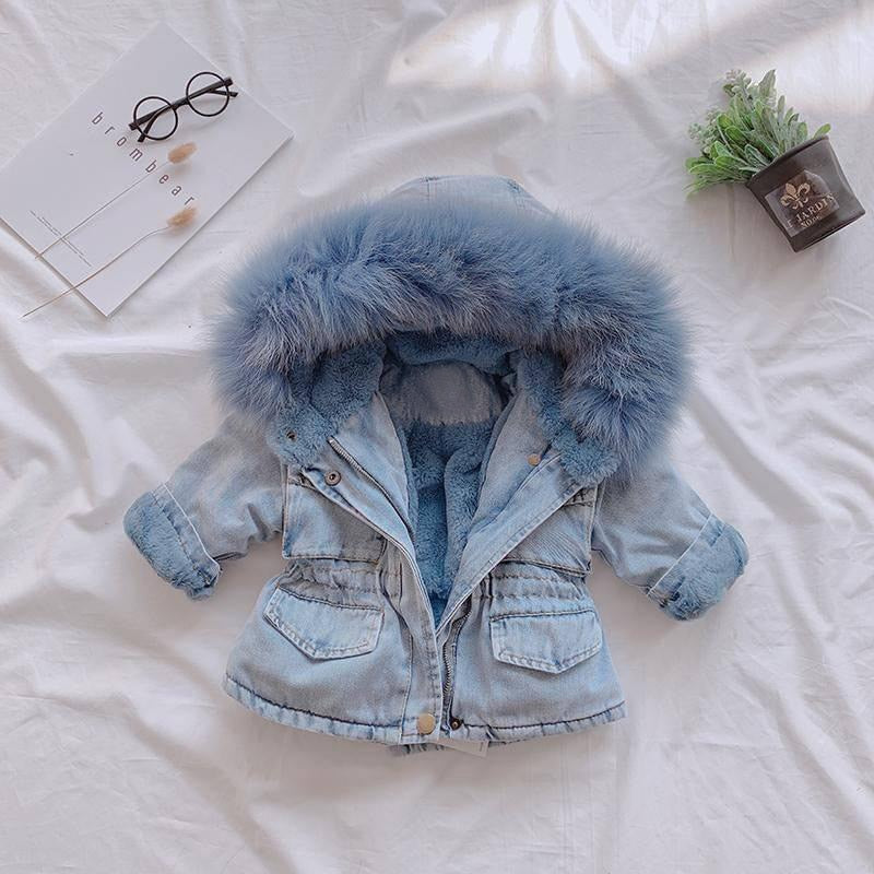Baby Girls Coats Clothes 2023 Winter Denim Jackets With Fur Hooded Coats For Girls Children Jackets - Cute As A Button Boutique