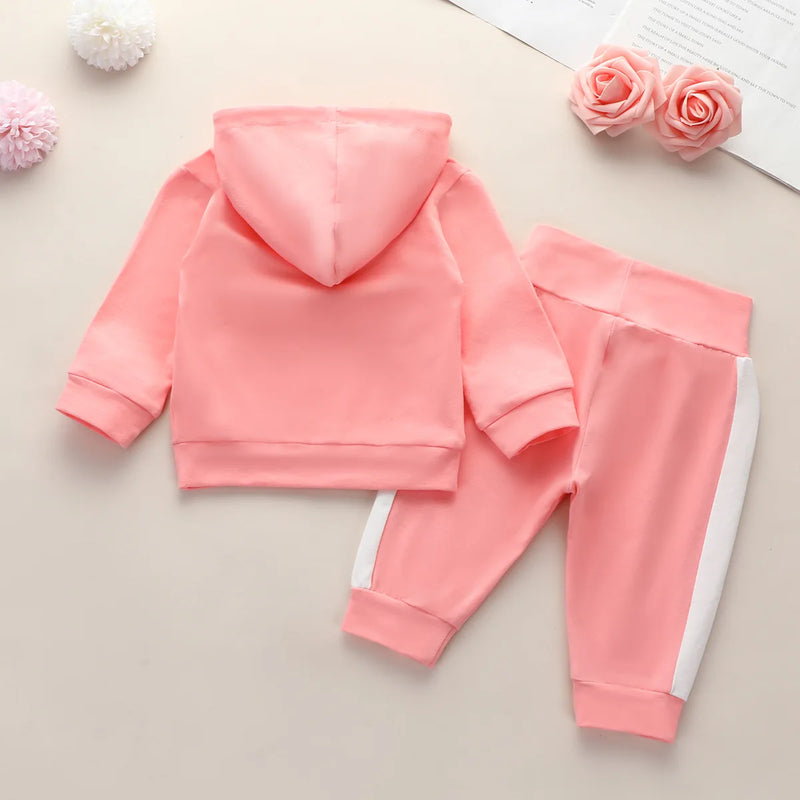 Baby Girls Pink Sweatshirt Sports Hooded Clothing Set Toddler Tracksuit - Cute As A Button Boutique