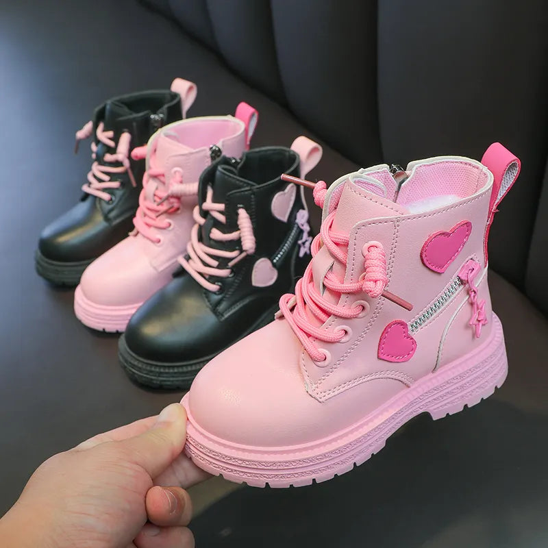 Cool Girls Autumn and Winter Casual Boots Soft Pink with Love Side Zip