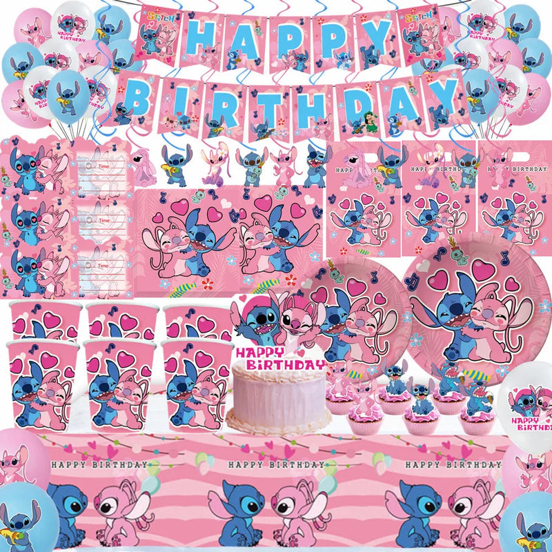 Disney Stitch Pink Themed Birthday Party Pack Decorations, Cupcake Toppers,  Balloons, Cake Topper, Birthday Banner