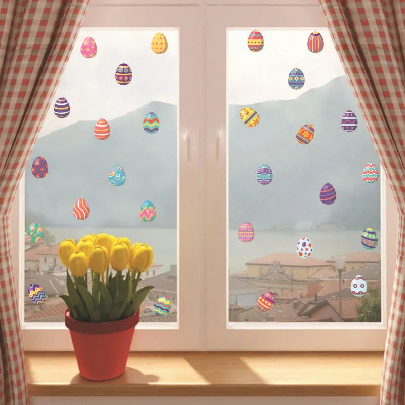 Happy Easter Window Stickers cute Rabbit Eggs Carrot Glass Sticker