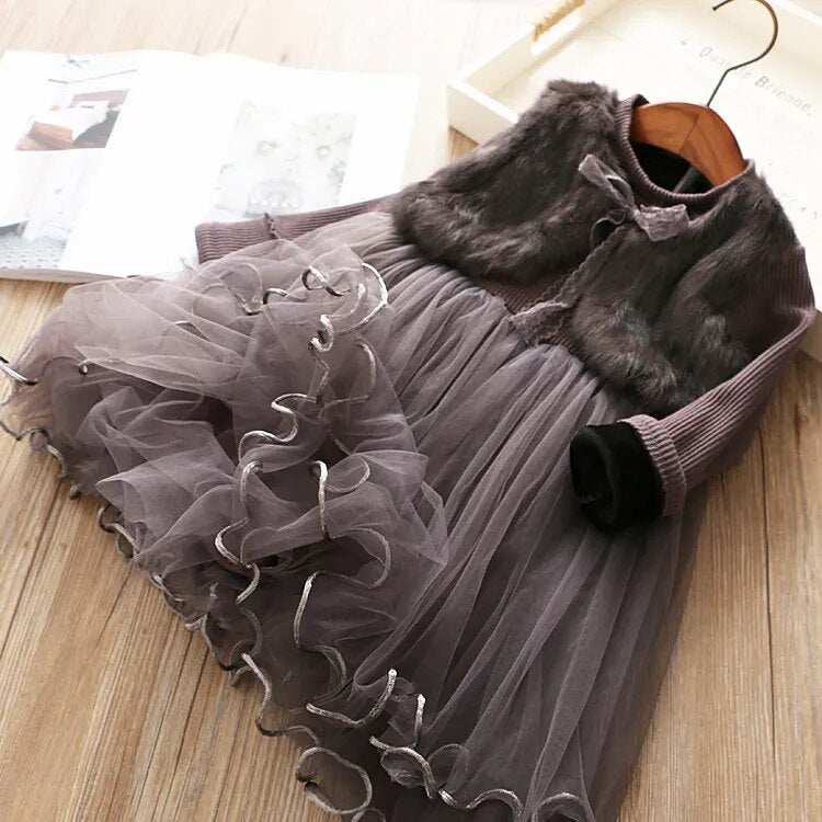 Autumn Girls Dresses Children Clothes Fake Mink Jacket Lace dress - Cute As A Button Boutique