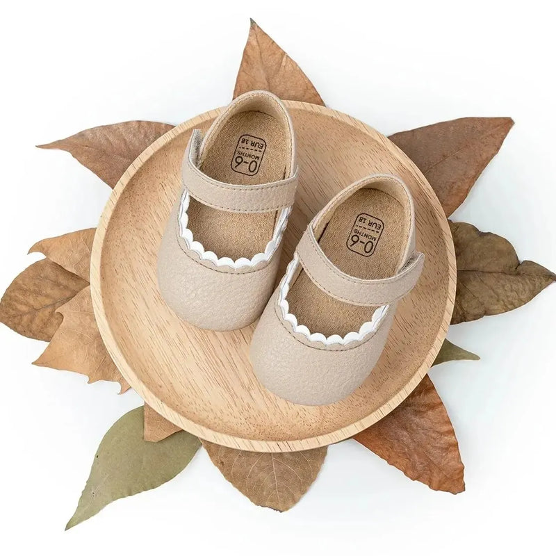 Baby Girls Shoes Infant Leather Rubber Sole Anti-slip Toddler First Walkers