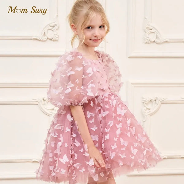 Fashion Baby Girl Princess Butterfly Tulle Dress Puff Sleeve