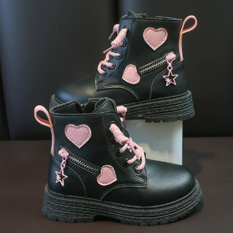 Cool Girls Autumn and Winter Casual Boots Soft Pink with Love Side Zip