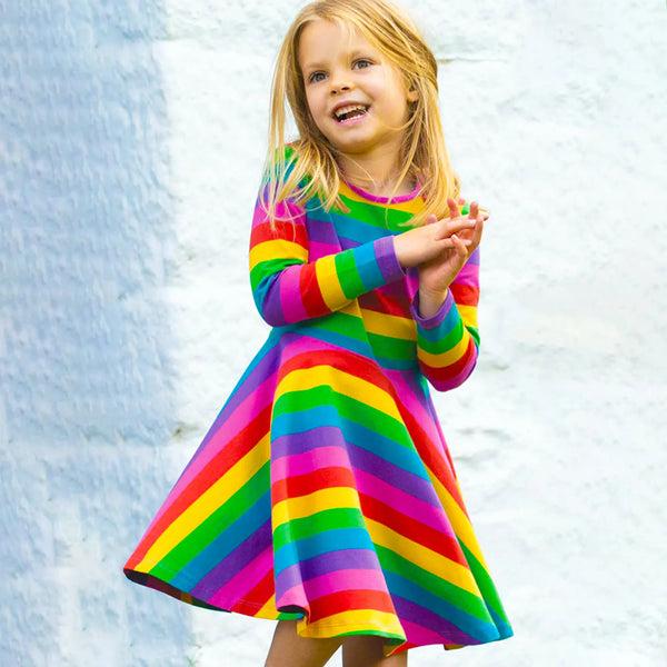 Girl Rainbow Summer Autumn Long Sleeve Festival Children Party Dresses