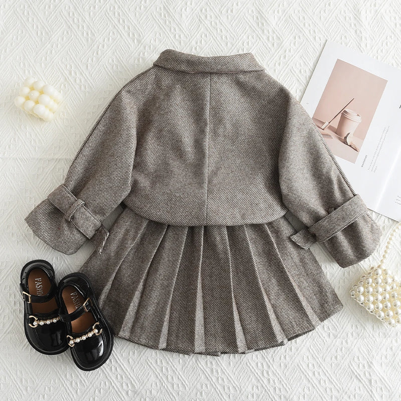 Girls 2pcs Clothes Set Autumn Winter Children Coat Outwear+Skirts Vintage Outfits - Cute As A Button Boutique