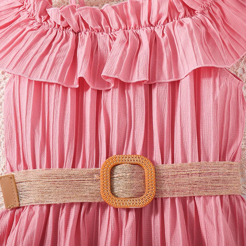 New Dress Baby Pink Short Sleeved Off-The-Shoulder Skirt & Belt