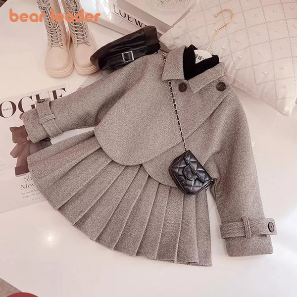 Girls 2pcs Clothes Set Autumn Winter Children Coat Outwear+Skirts Vintage Outfits - Cute As A Button Boutique