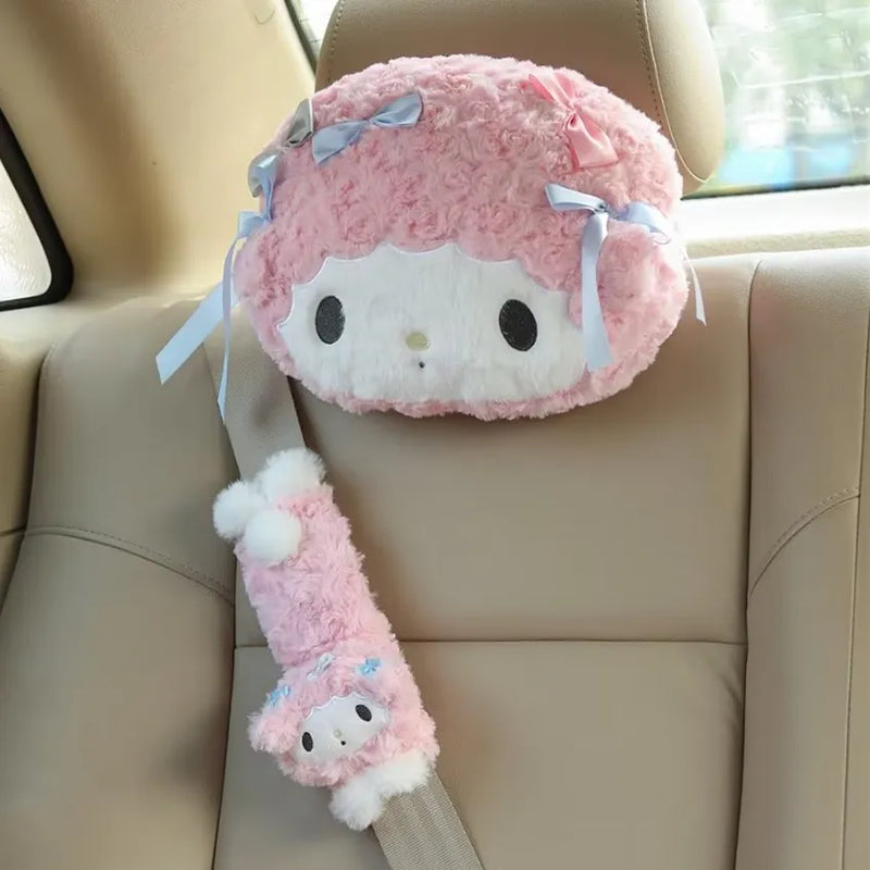 Pink KIds Car Seat Headrest Seat Belt Cover Kawaii Soft Comfortable Back Cushion