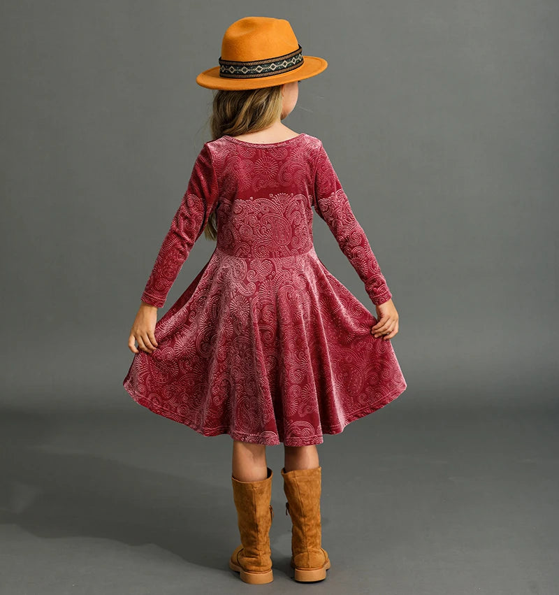 BOHO Winter and Autumn Velvet Dress Long Sleeve A-Line