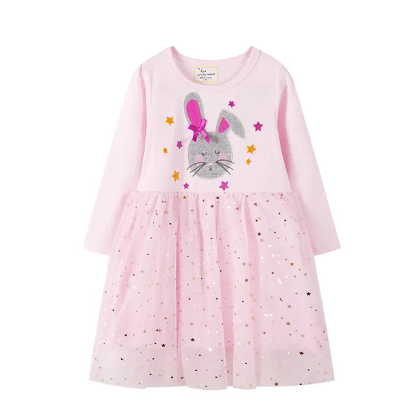 Rabbit Embroidery Full Sleeve Girls Dresses
