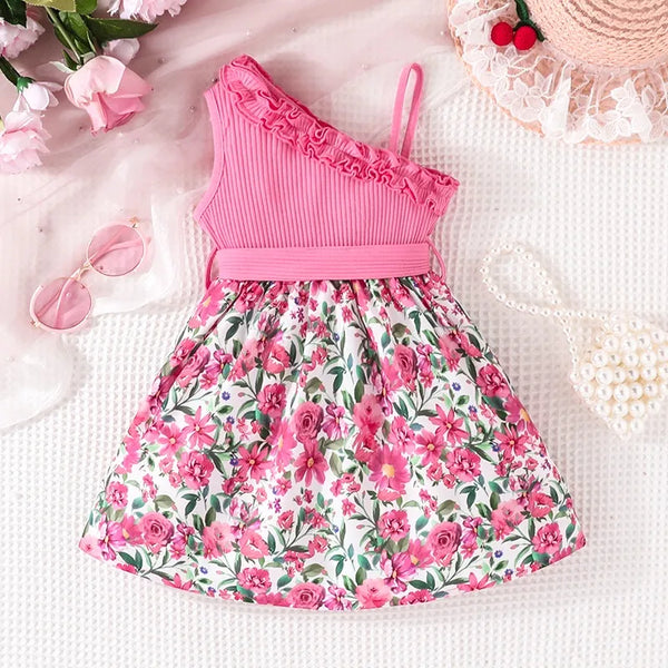 1 - 6 Years old Summer Ruffles Floral Off Shoulder Sleeveless Dresses