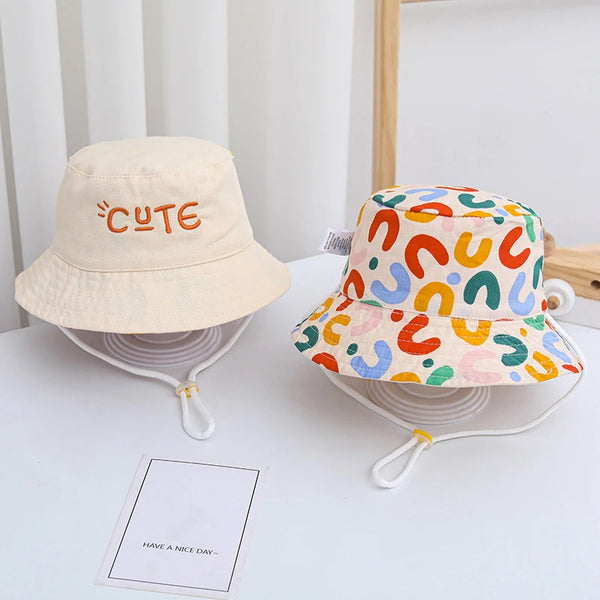 Double Sided Baby Bucket Hat Cute Letter Embroidered