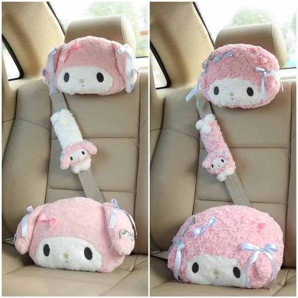 Pink KIds Car Seat Headrest Seat Belt Cover Kawaii Soft Comfortable Back Cushion