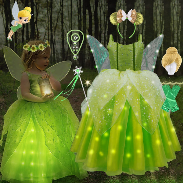 Girls Tinkerbell Fairy Dresses LED Light Up for Girls Costume Kids Cosplay Flower Fairy Princess Clothes Christmas Party Outfit - Cute As A Button Boutique