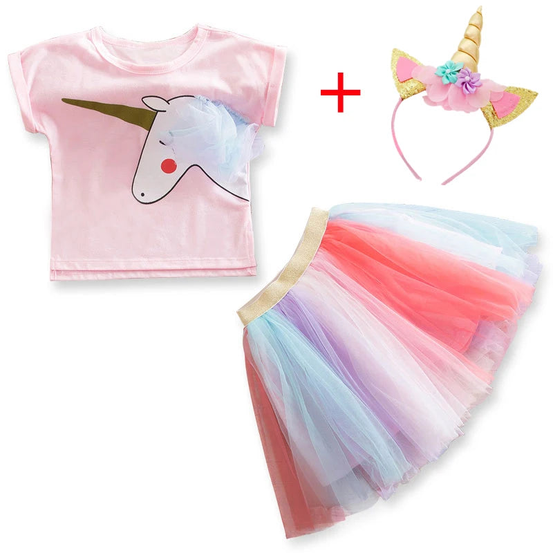 Dresses For Girl  Casual Wear Outfit Kids T-Shirt Suit Unicorn Tulle Tutu Skirt Clothing - Cute As A Button Boutique