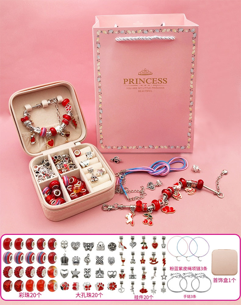 DIY Beaded Bracelet Set with a beautiful Box for Girls Gift Acrylic Large Hole Beads Handmade Diy Jewelry Making Kit - Cute As A Button Boutique
