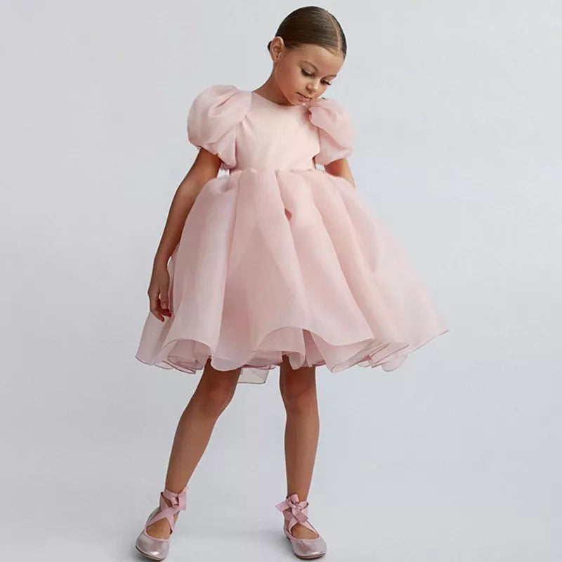 Puff Sleeve Elegant Dress for Girls Kids Communsion White Dress Birthday Party Dresses - Cute As A Button Boutique