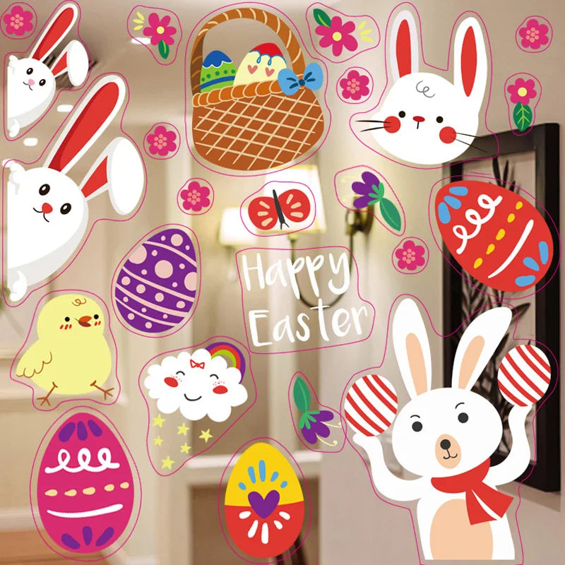 Happy Easter Window Stickers cute Rabbit Eggs Carrot Glass Sticker