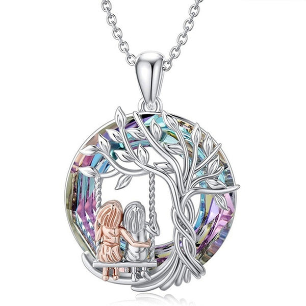 Sister Crystal Necklace Stainless Steel Life Tree Pendant Jewelry Gift - Cute As A Button Boutique