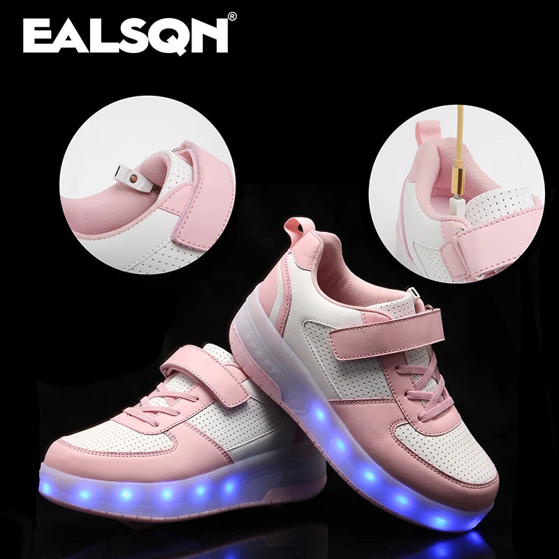 Children’s Two Wheels Glowing Sneakers Led Light Roller Skate USB Charging