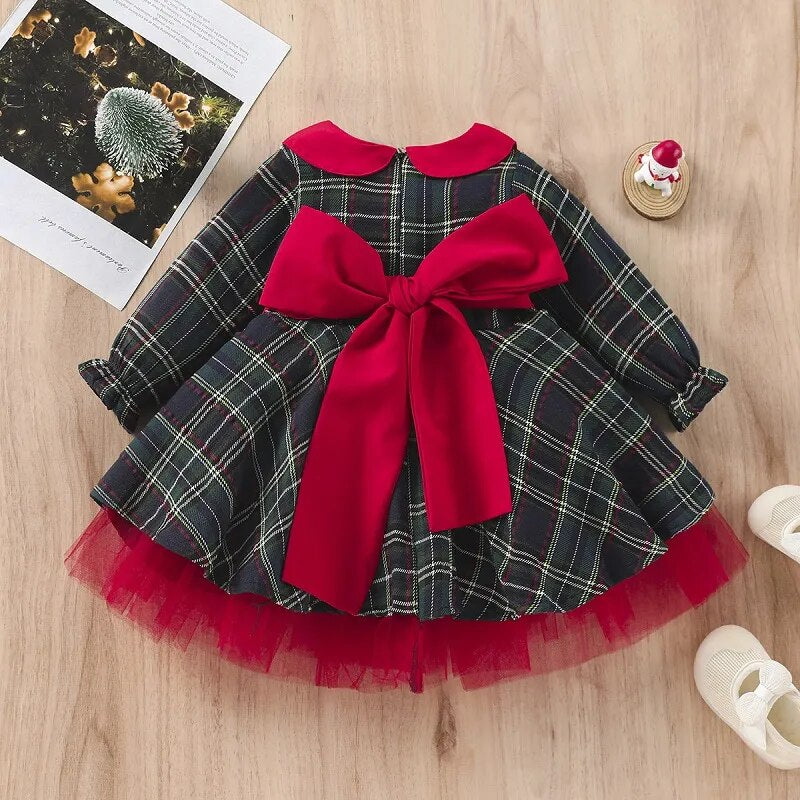 Baby Girl Princess Plaid Tutu Dress Bow Christmas Baby Clothes 1-7Y - Cute As A Button Boutique