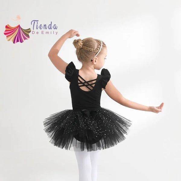 Sparkle Ballet Tutu Skirt Gymnastics Mesh Girl Leotard Flutter Short Sleeve Ballerina Dress - Cute As A Button Boutique