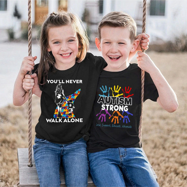 Autism Awareness Day Kids Tshirt You'll Never Walk Alone