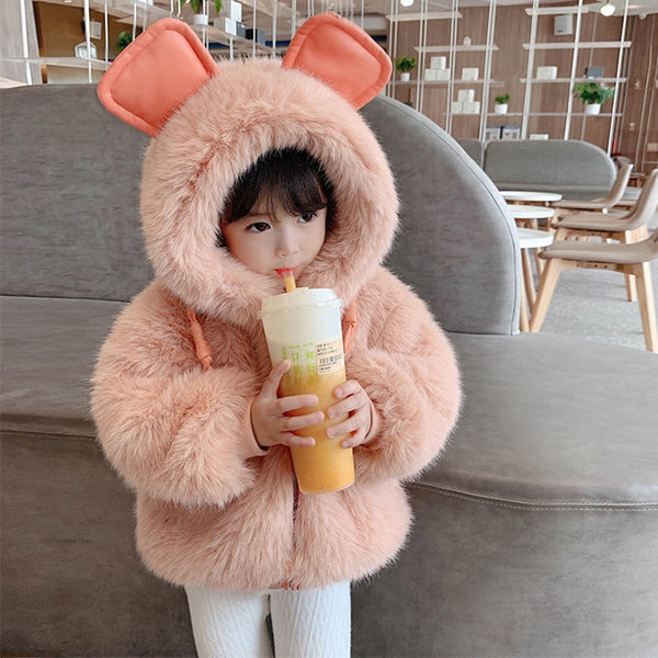 Cute Big Ears Plush Baby Jacket 2023 Autumn Winter Warm Coats For Girls - Cute As A Button Boutique