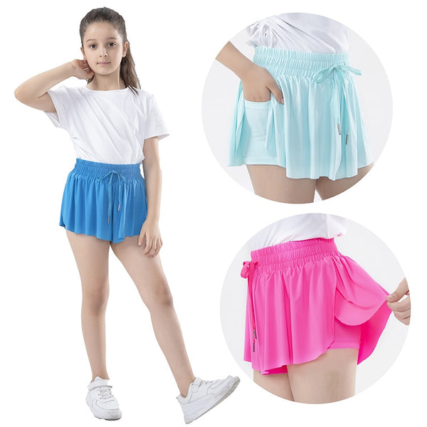 Girls Flowy Shorts Butterfly Shorts With Pocket 2-in-1 Athletic Shorts For Kids Active Workout Sports Tennis 3-15 Years - Cute As A Button Boutique
