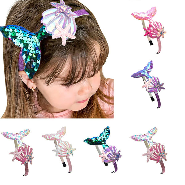 Girls Hairbands Mermaid Headwear Color Sequin Shells Shiny Princess Sweet Children's Hair Accessories - Cute As A Button Boutique