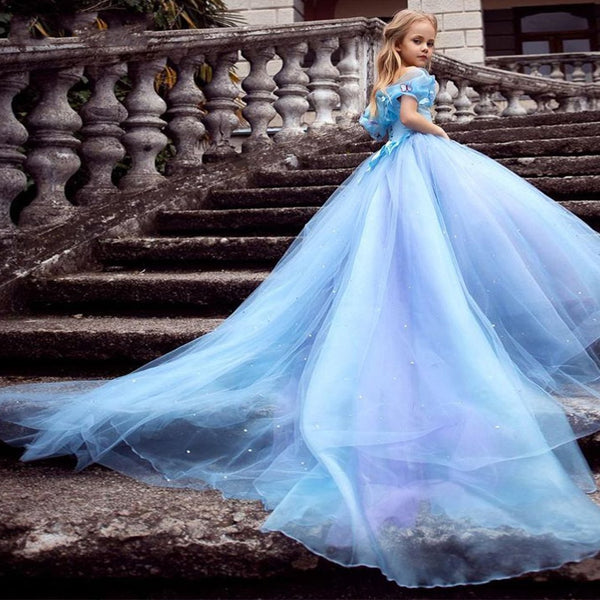 Royal Blue Flower Girl Dresses A Line For Wedding Shiny Off The Shoulder Children Ball Gowns - Cute As A Button Boutique