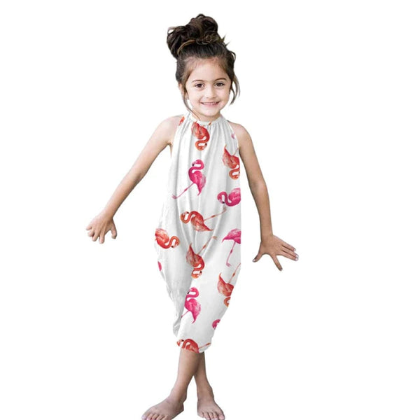 Kids Girls Pocket Jumpsuits New Summer Baby Girl Cartoon Print Overalls Jumpsuit Bodysuits Soft Girls Fashion Sunsuits Outfit
